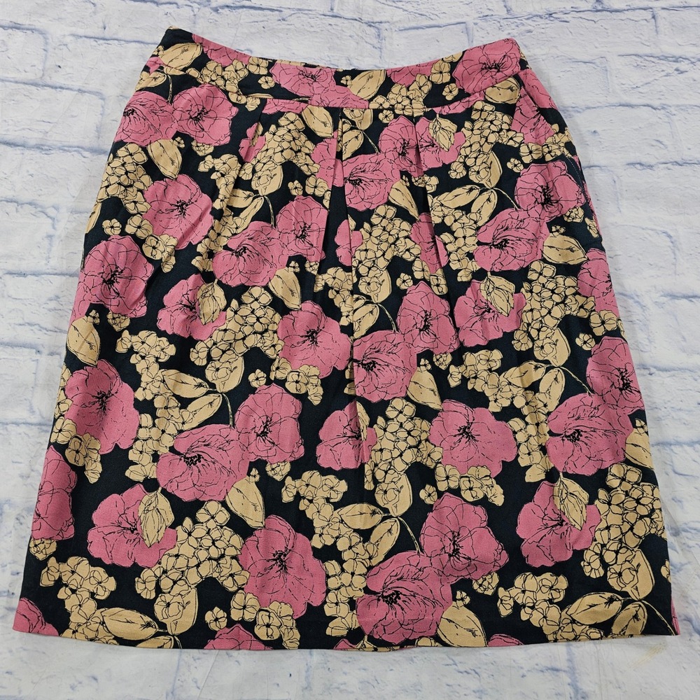 Boden A-Line Skirt Womens 12 R Navy Pink Floral Viscose Lined Pleated